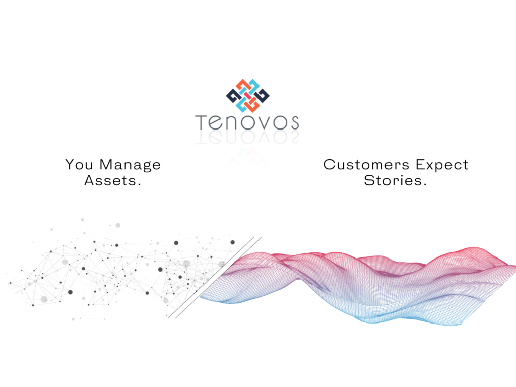 Tenovos Why Stories Not Assets Graphic with Dots and Fabric