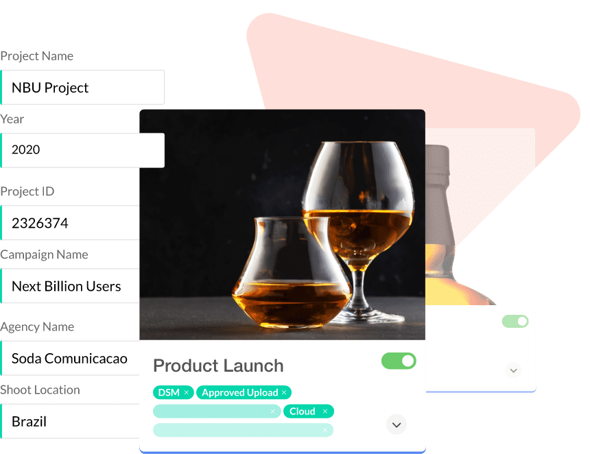 Image of whiskey in a glasses with metadata fields next to it