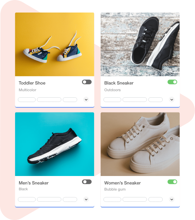 Four pictures of shoes on an ecommerce website