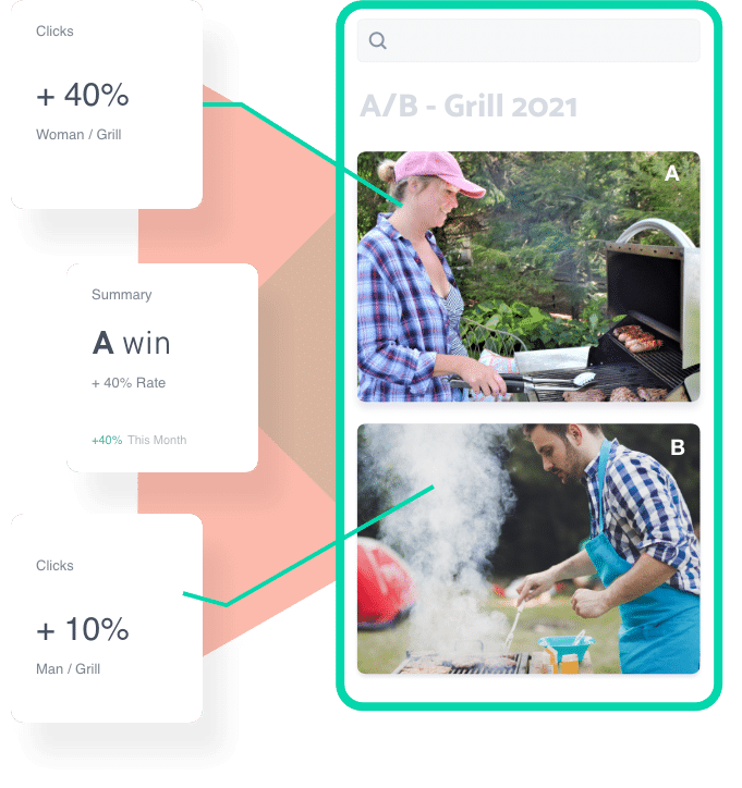 Woman and man grilling in an A/B test of images